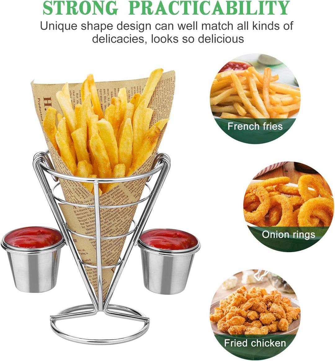 Hemoton 2 Stücke Pommeshalter Pommesständer mit Saucenschälchen Pommes Frites Halter Kegel Pommestüt