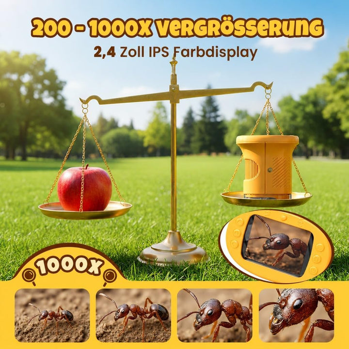 Digitales Mikroskop für Kinder, 1000X 4K HD 2,4" IPS Bildschirm | Elektronische Lupe mit 8 LED,Foto