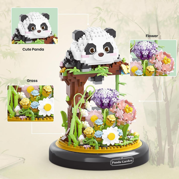 Panda Blumenstrauss Bausteine Bausatz, kreativer DIY Tiere Blumen Bauset Blumen Pflanzen Blumenstrau