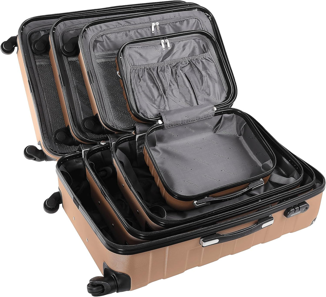 MONZANA® Kofferset Essential Hartschalen Koffer M-L-XL Gel-Griffe 4 Rollen Kantenschutz Beautycase S