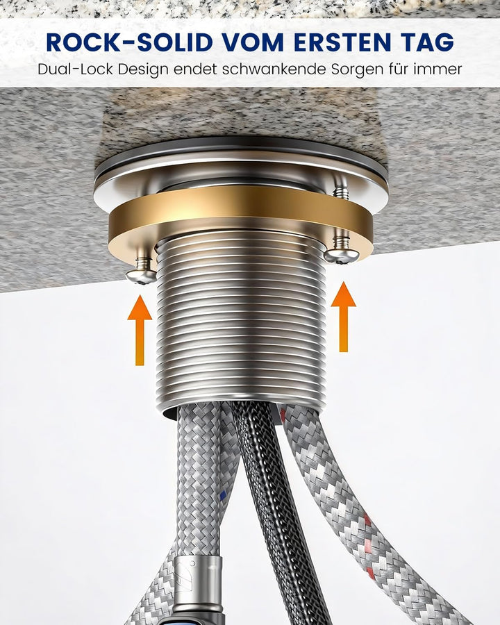 DAYONE Chrom Wasserhahn Küche, SUS304 Edelstahl Küchenarmatur mit Ausziehbarer Brause, 2 Strahlarten