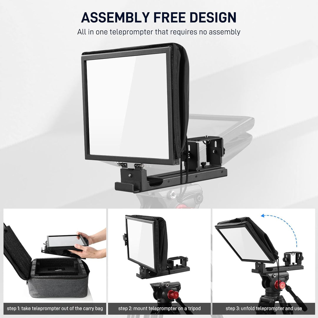 GVM 12" Teleprompter mit Fernbedienung und App, zusammenklappbarer Teleprompter für Pad Tablet, Tele