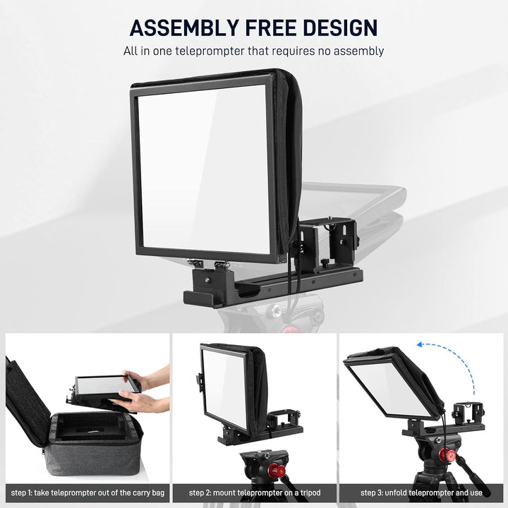GVM 12" Teleprompter mit Fernbedienung und App, zusammenklappbarer Teleprompter für Pad Tablet, Tele
