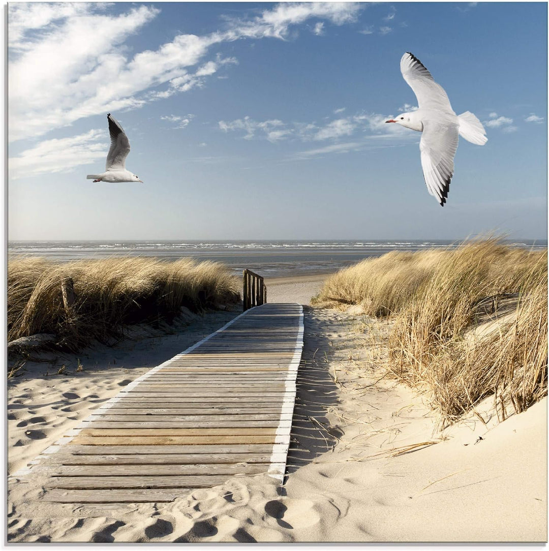 ARTland Glasbilder Wandbild Glas Bild einteilig 50x50 cm Quadratisch Strand Meer Nordsee Küste Möwen