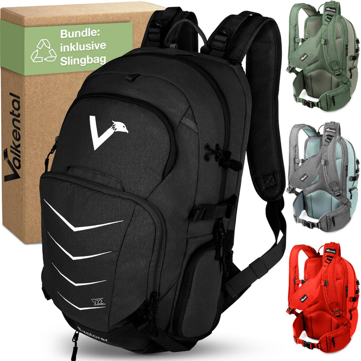 Valkental - Innovativer Rucksack mit perfekter Aufteilung (22L) Erweiterbares Volumen (Kein Schwitze