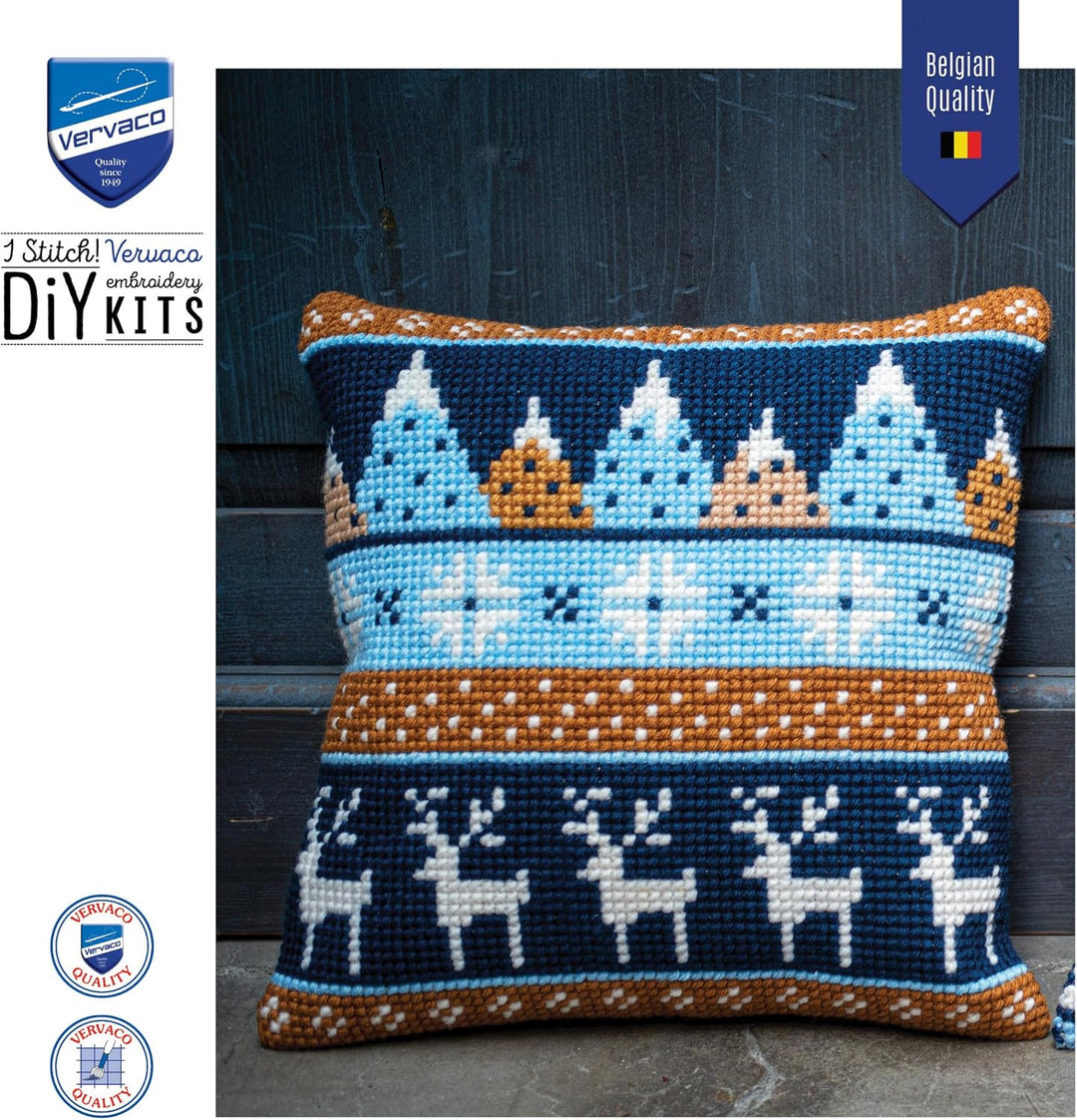 Vervaco PN-0170317 Kreuzstichkissen Set vorgezeichnet, Baumwolle, Wintermotive, 40x40cm