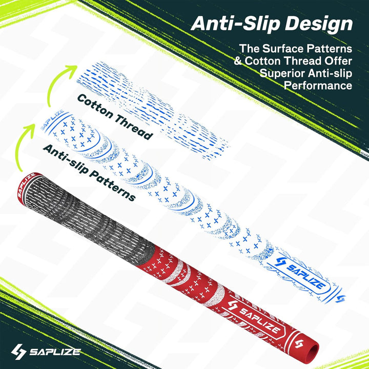 SAPLIZE Golfgriffe 13-teilig mit komplettem Umrüstsatz, Standard- / Mittelklasse, Kordelgummi, Hybri