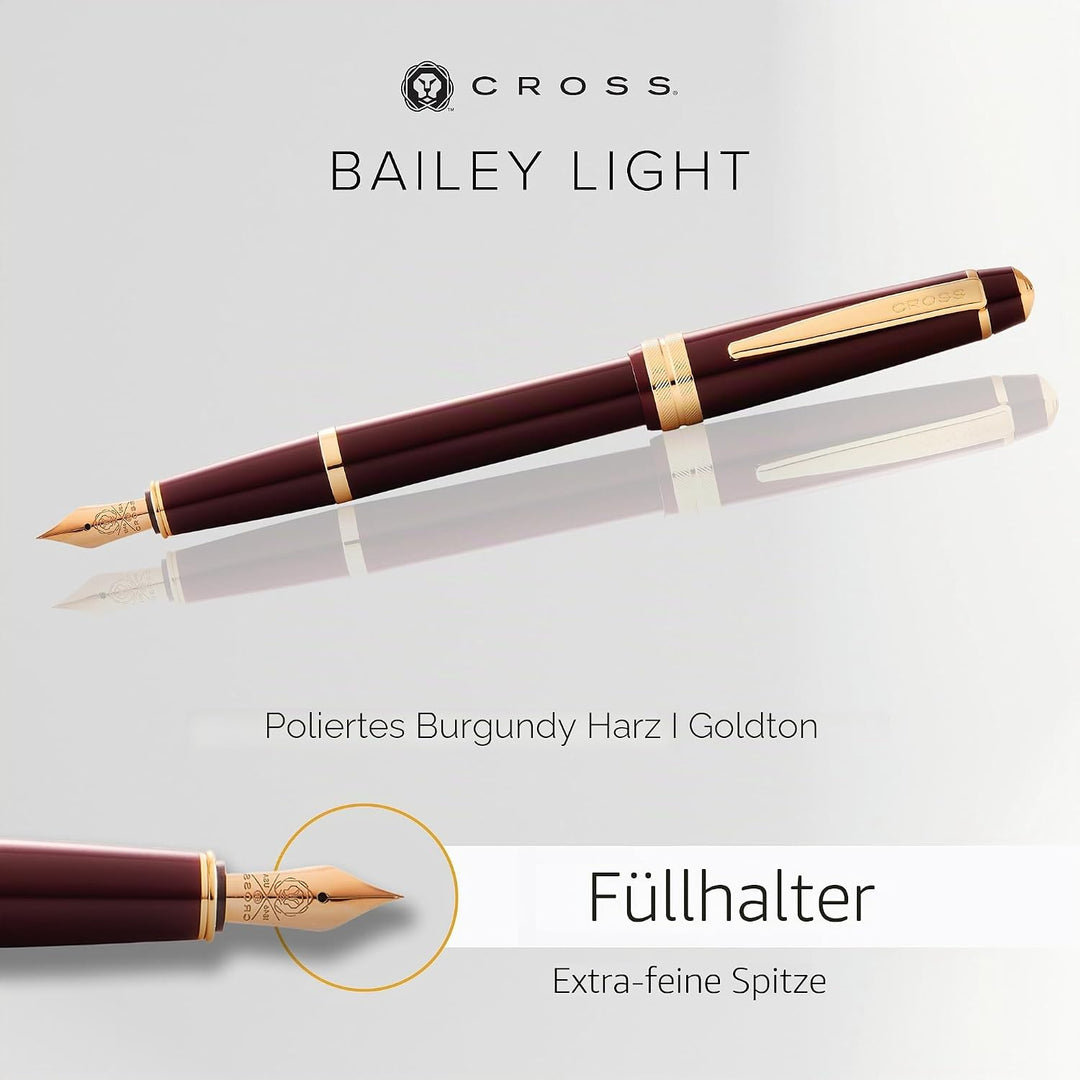 Cross Bailey Light Füllfederhalter (Federstärke XF, inkl. Geschenkverpackung) Rot-Lack mit goldfarbe