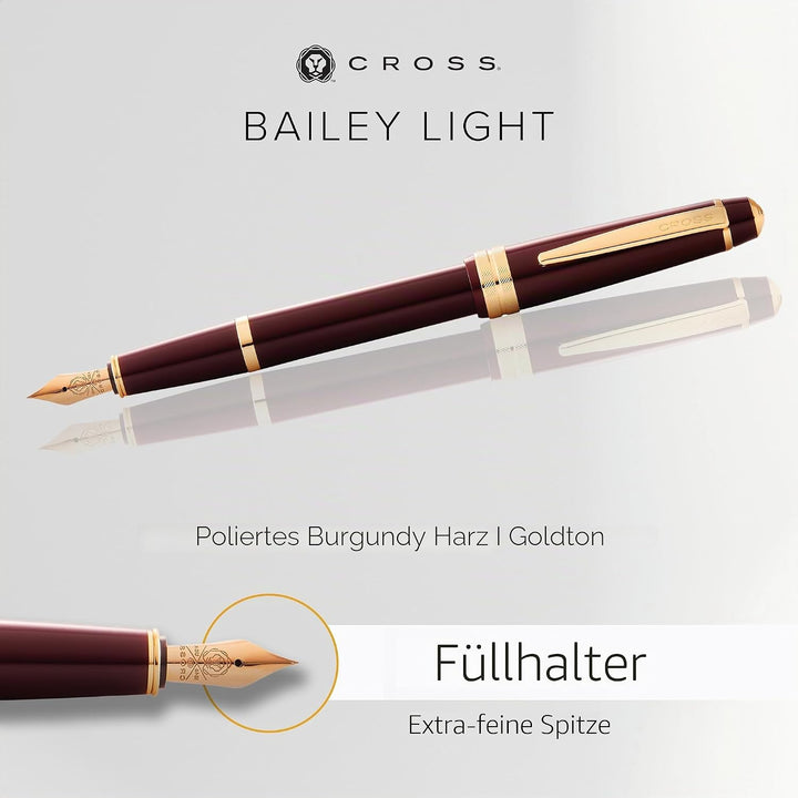 Cross Bailey Light Füllfederhalter (Federstärke XF, inkl. Geschenkverpackung) Rot-Lack mit goldfarbe