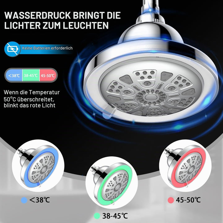 Regendusche LED Temperatur, 3 Farben Temperaturregelung, 7 Duschmodi Regendusche mit Licht Beleuchtu