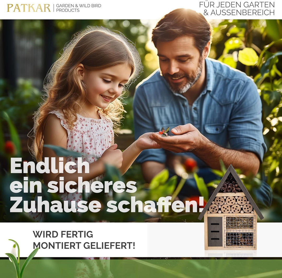 PATKAR Insektenhotel wetterfest [EXTRA STABIL] - Hummelhaus aus hochwertigem Holz (Made in Europe) -