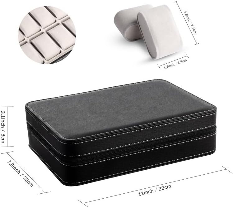 OSVINO Uhrenbox 10 Uhren Herren Schwarz Uhrenkasten Uhrenkissen aus Samt, Reise Schmuckkästchen Uhre