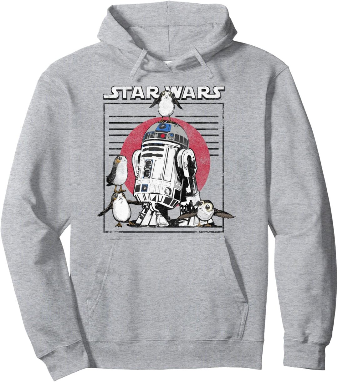 Star Wars The Last Jedi R2-D2 And Porgs Striped Poster Pullover Hoodie