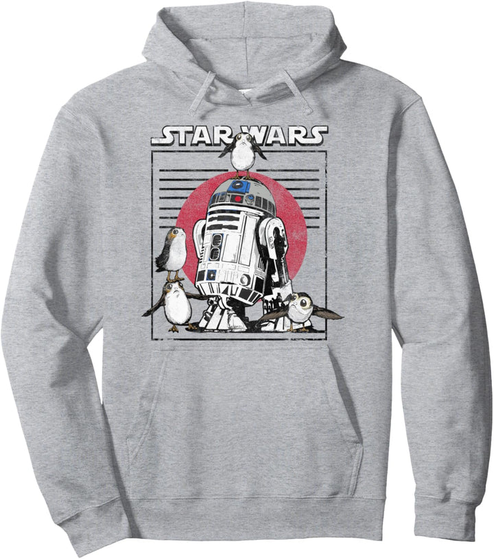 Star Wars The Last Jedi R2-D2 And Porgs Striped Poster Pullover Hoodie