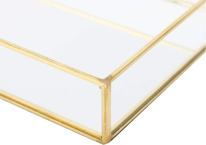 Retro Spiegeltablett, Dekotablett Gold Glastablett Tablett Vintage Metall Glas Aufbewahrungsbox Kosm