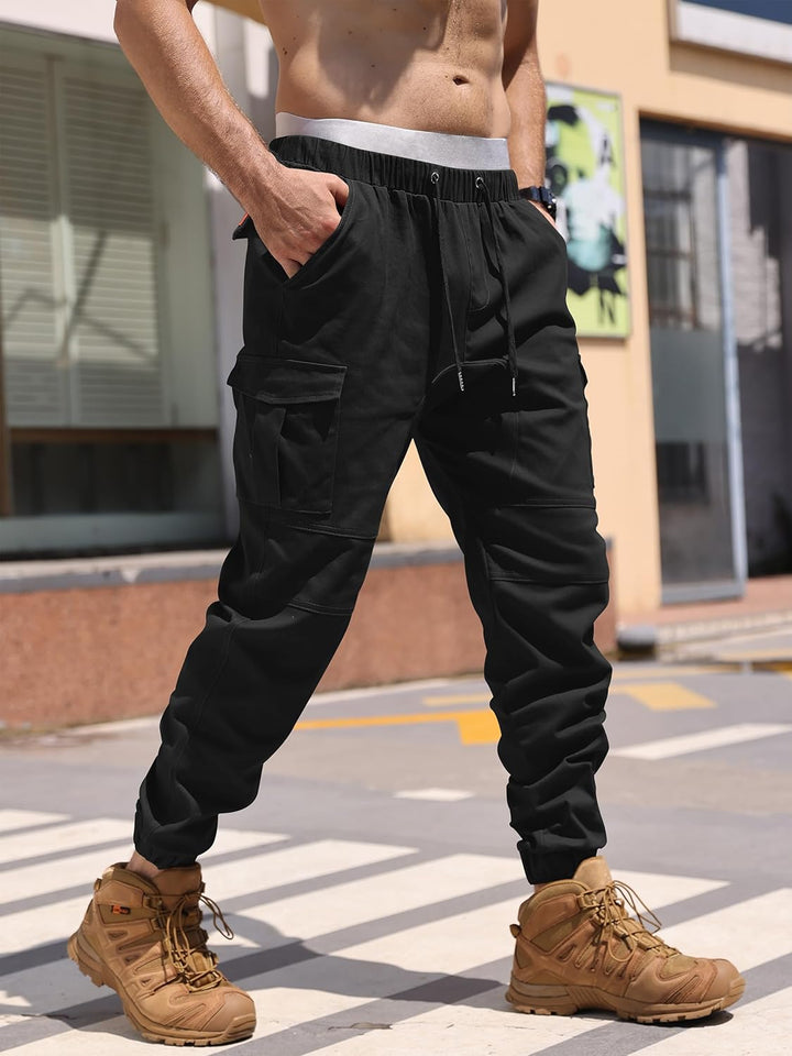 Cindeyar Herren Hosen Slim Fit Casual Jogger Sporthose Freizeithose Cargo Chino Jeans Hose XL Schwar