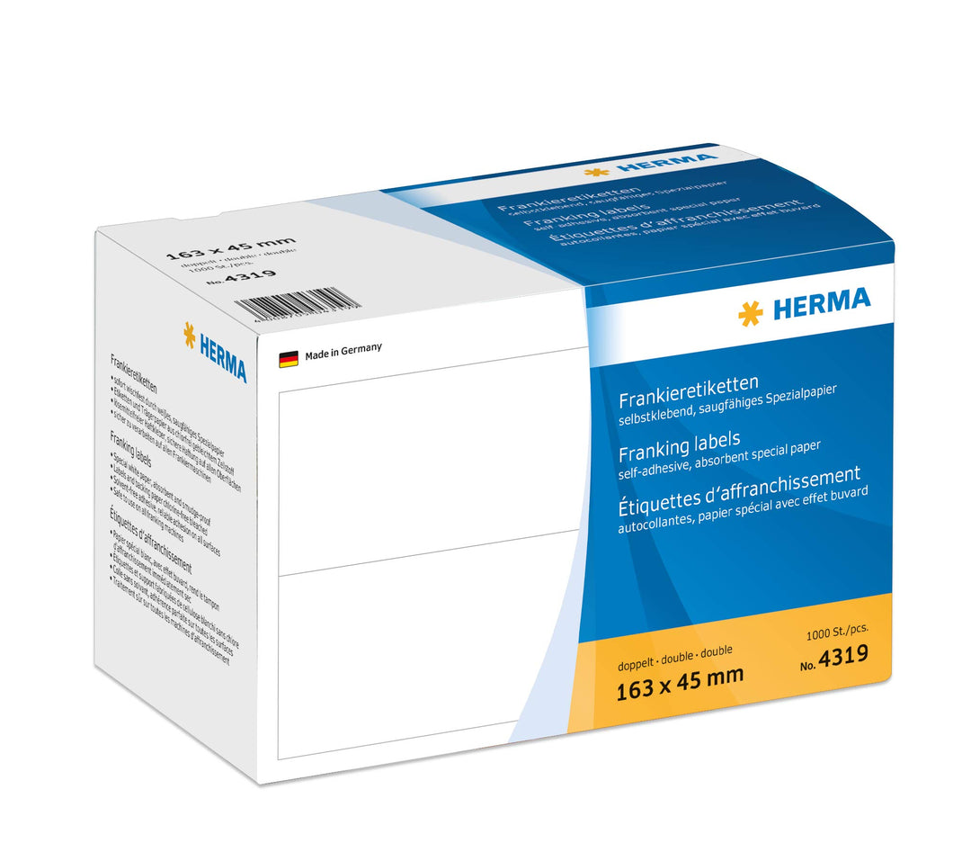 HERMA 4319 Frankieretiketten für Frankiermaschinen, doppelt, 163 x 45 mm, 1000 Stück, selbstklebend,