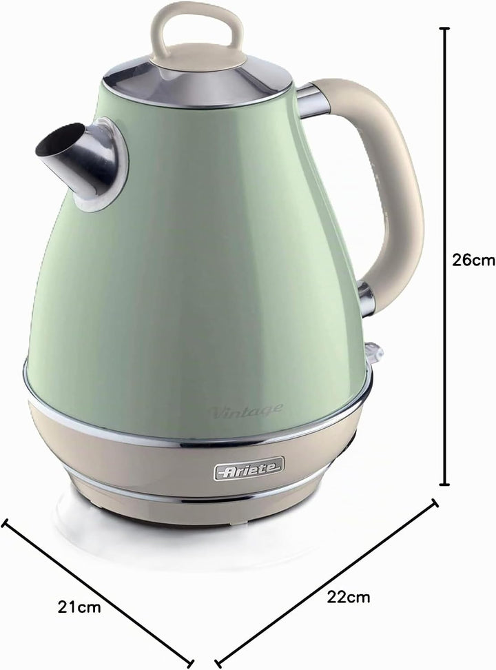 Ariete Vintage Wasserkocher 2869, Retro Elektrischer Wasserkocher mit Sichtbarem Wasserstand, Kabell
