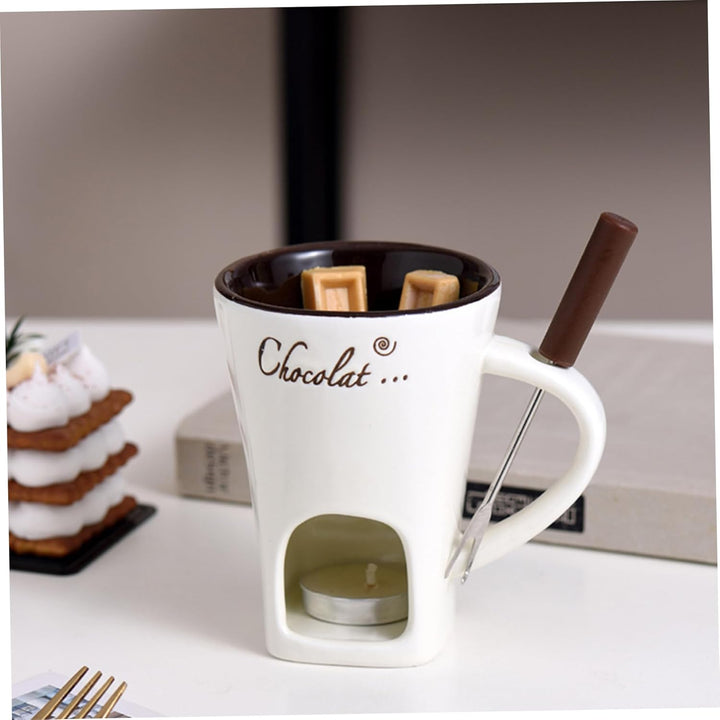 BEAHING 2pcs Schokoladenfondue Tasse 200 ml hitzebeständige Keramikschokoladenfondue mit Gabeln glat