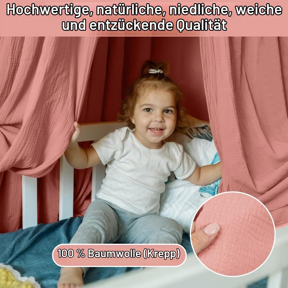 HOTUT Hausbett Himmel,2 Stück Betthimmel Babybett aus Musselin,Weich und atmungsaktiv Baldachin Kind