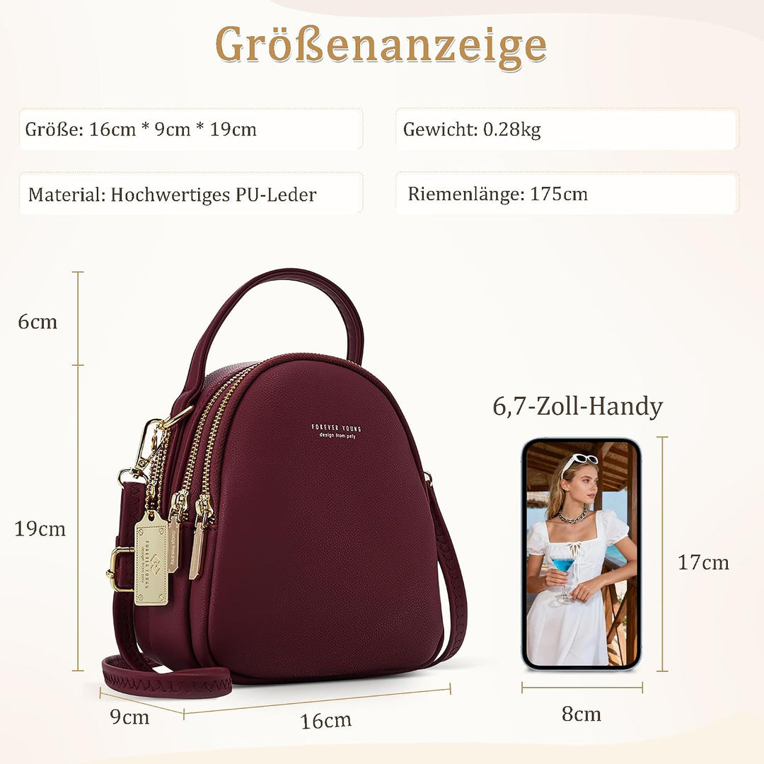 Mini Damen Rucksack Elegant Tagesrucksack mit Kopfhörerloch Handtasche für Schule Reisen Lässig Urla