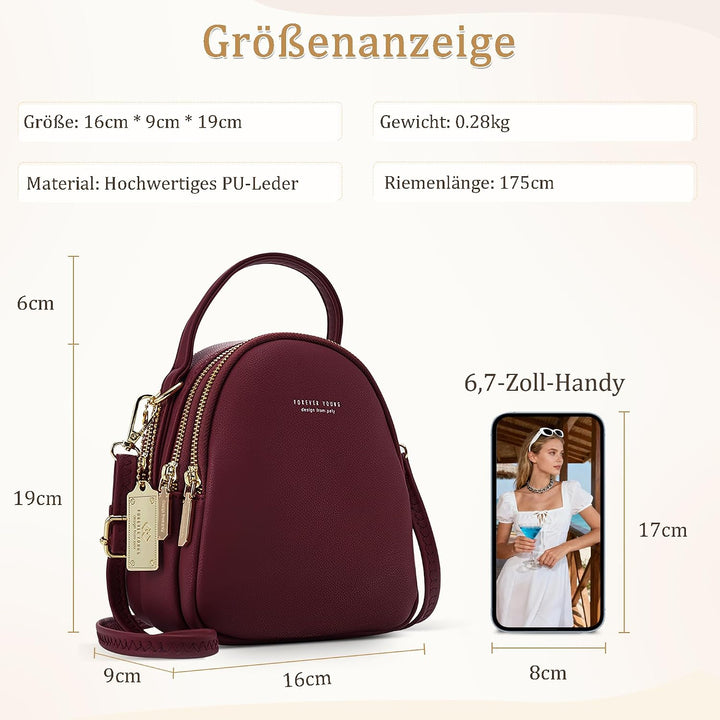 Mini Damen Rucksack Elegant Tagesrucksack mit Kopfhörerloch Handtasche für Schule Reisen Lässig Urla