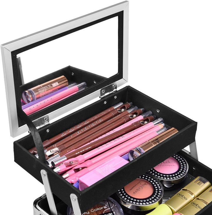 COSTWAY Beauty Case Schminkkoffer Kosmetikkoffer, Schmuckkoffer 23 x 15 x 18cm, Friseurkoffer mit Sp