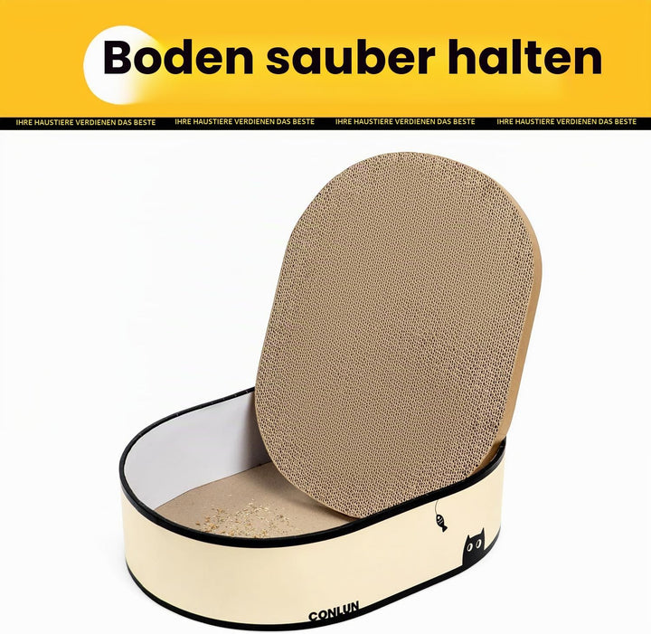 Conlun Kratzbrett Katze, Kratzbox mit 4 Katzen Kratzpappe,Wendbare Katzenkratzbretter aus Robustem W