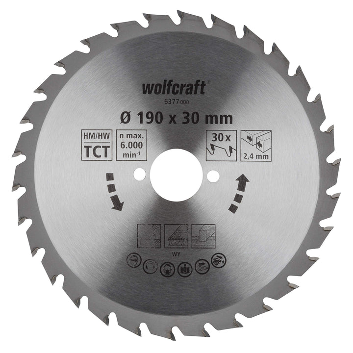 wolfcraft 6377000 | Handkreissägeblatt HM | Serie grün | 30 Zähne | ø190mm 190 X 30, 190 X 30