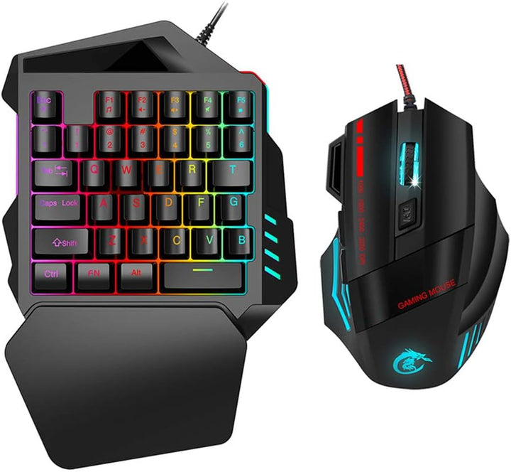 Hintergrundbeleuchtung Einhand Gaming Tastatur und Maus Kombination, 35 Tasten LED Hintergrundbeleuc