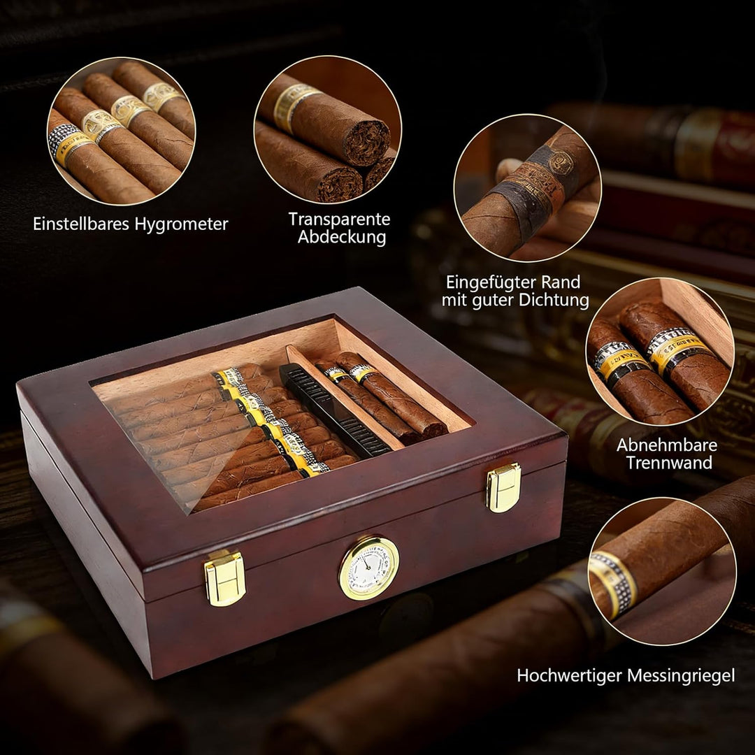 Edelholz-Aufbewahrungsbox, Präzisions-Feuchtebox, Hygrometer & Befeuchter with Teiler, Luxus Aufbewa