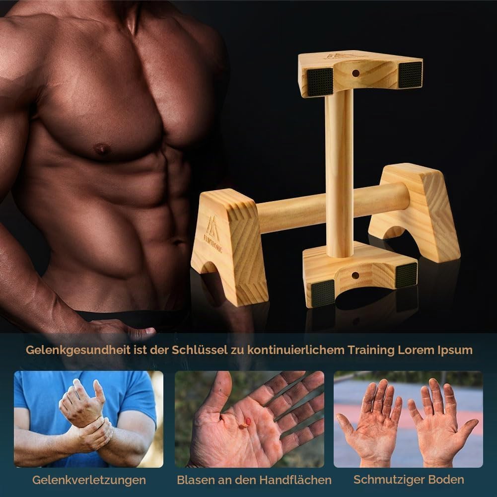 flintronic Liegestützgriffe Holz, Rutschfeste Push-Up Bars, Ergonomische Handstandgriffe für Calisth