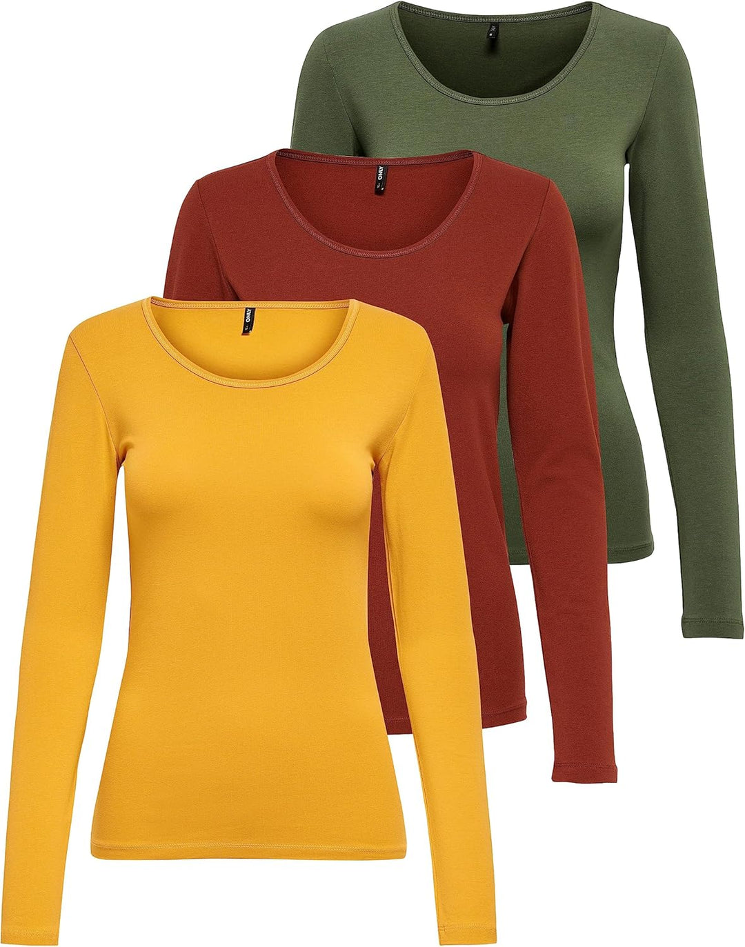 ONLY Damen Longsleeve Onllive Love Life Basic Damen-Shirt XXL 1x Golden Yellow, 1x Burnt Henna, 1x K