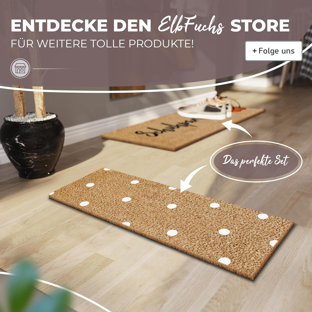 Kokos Fussmatte 75x25cm Punkte in weiss I Extra langlebige & rutschfeste Kokosmatte I Für Innen & Üb