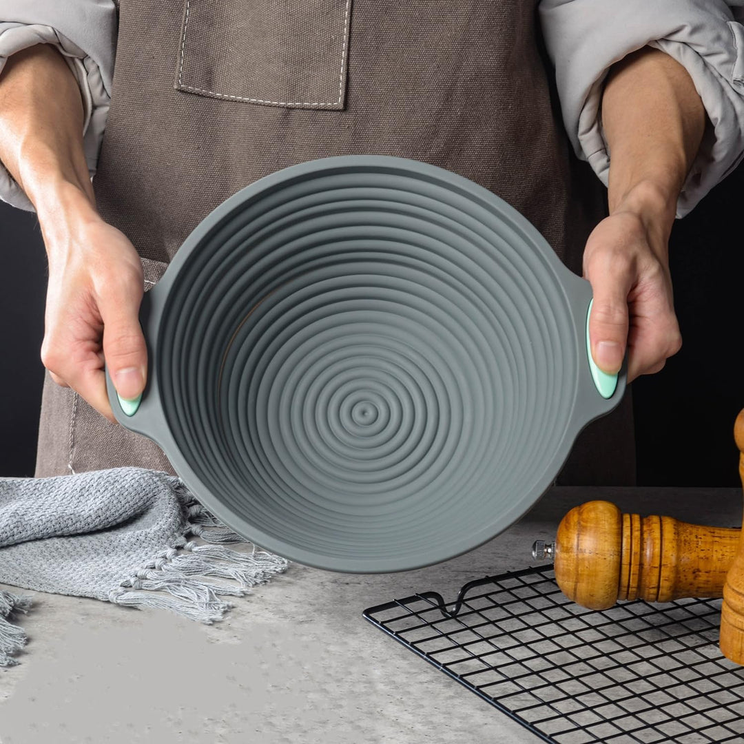 Silikon Gärkorb Brot Proofing Basket - 1 Stück, Grau, Gärkörbchen Rund, Geeignet für die Zubereitung