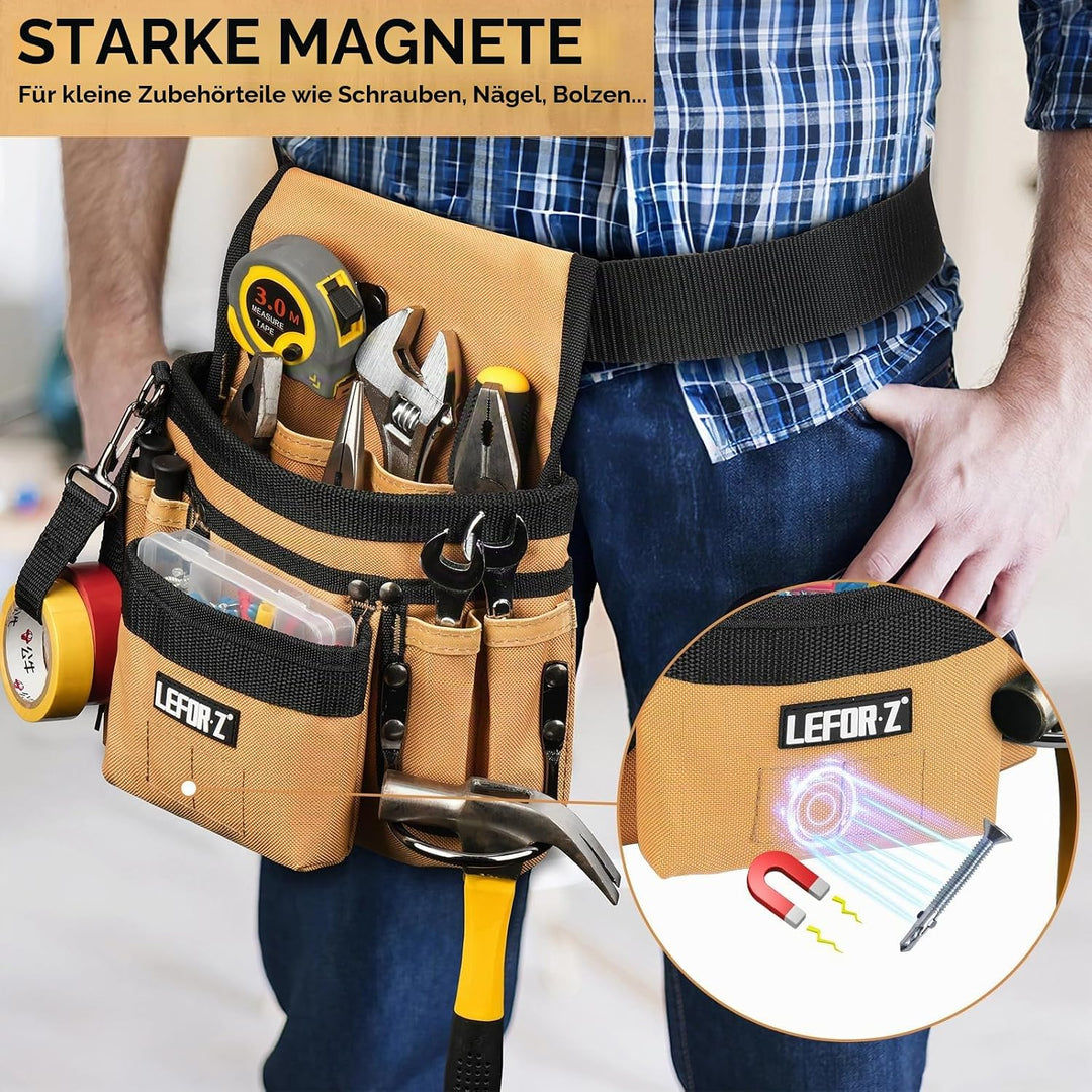 Werkzeuggürtel,Magnetische Werkzeugtasche mit 14 Taschen,Werkzeuggürtel Herren,Abnehmbare und Verste