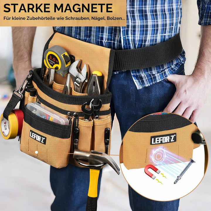 Werkzeuggürtel,Magnetische Werkzeugtasche mit 14 Taschen,Werkzeuggürtel Herren,Abnehmbare und Verste