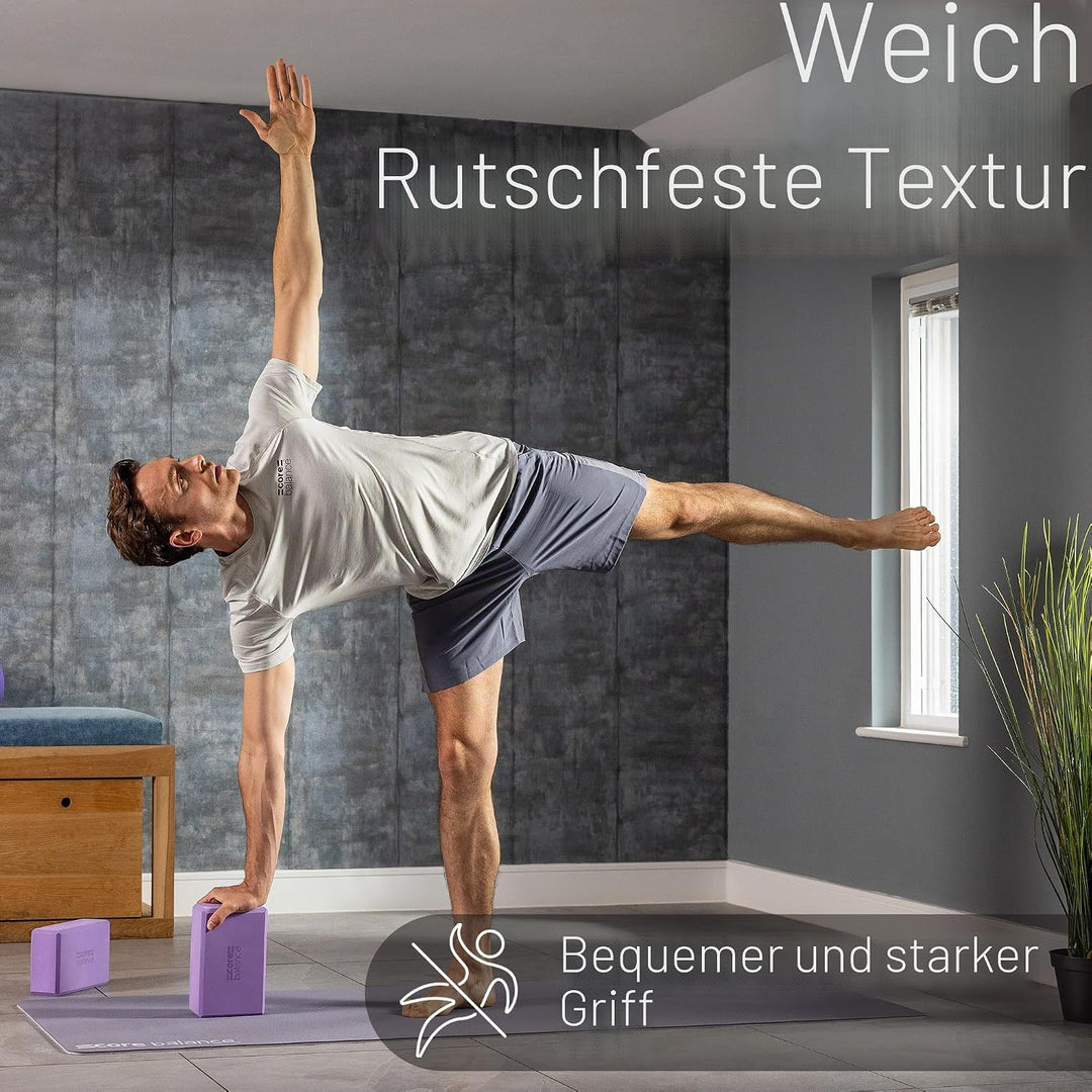 Core Balance Yoga Blocks im Doppelpack & GRATIS Yoga-Gurt, 2 STK. Eva Schaumstoff-Blöcke, robust & l
