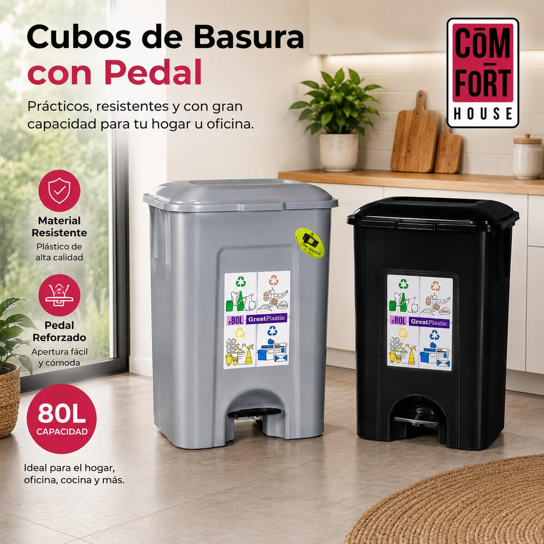 COM-FORT HOUSE | Mülleimer mit Pedal | Fassungsvermögen 80 Liter | Recyclingeimer | Küchenabfalleime