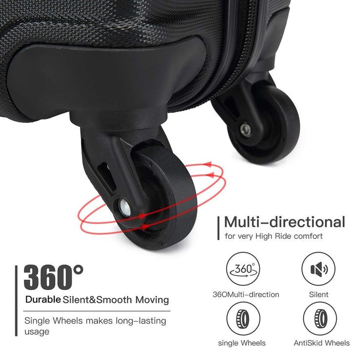 KONO Hartschalen ABS Koffer Trolley Rollkoffer Reisekoffer mit 4 Rollen Schwarz Handgepäck, Schwarz
