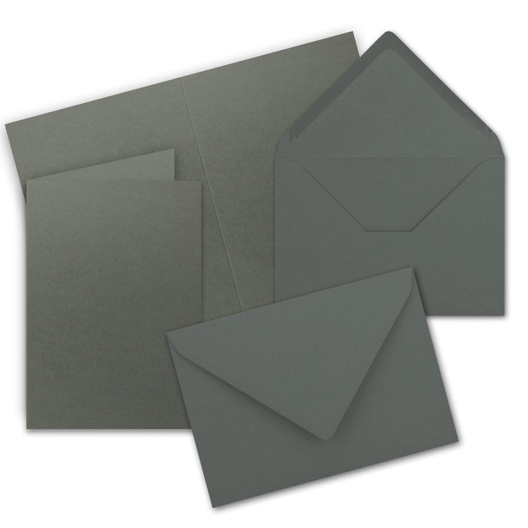 Faltkarten SET mit Brief-Umschlägen DIN A6 / C6 in Anthrazit-Grau - 150 Sets - 14,8 x 10,5 cm - Seri