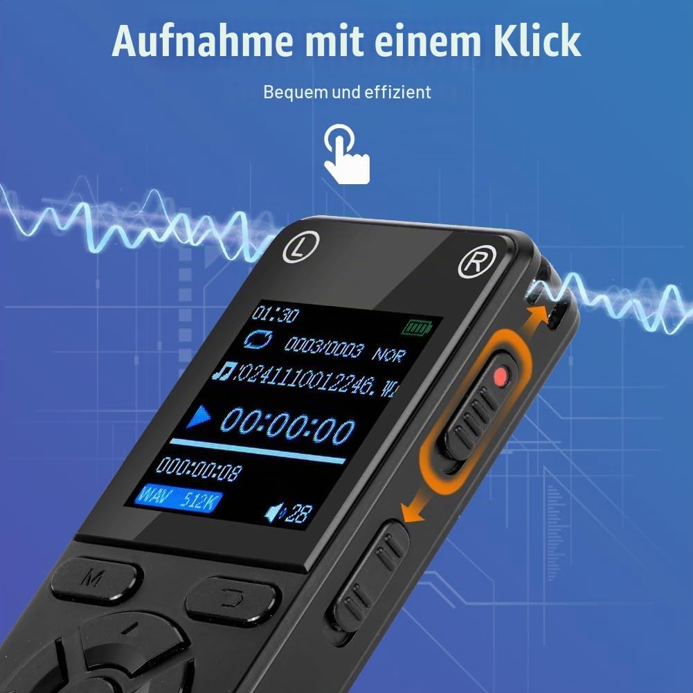 OFFCUP 64GB Diktiergerät, Digitales Diktiergerät mit Rauschunterdrückung, 1536kbps hohe Aufnahmegerä