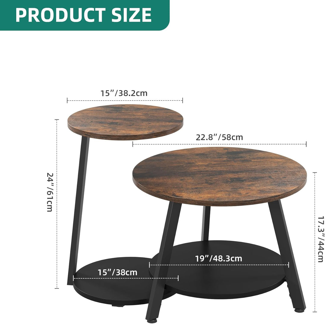 YITAHOME 2er Set Couchtisch Set Rund, Wohnzimmertisch mit Stauraum, Beistelltisch 2er Set Stapelbar
