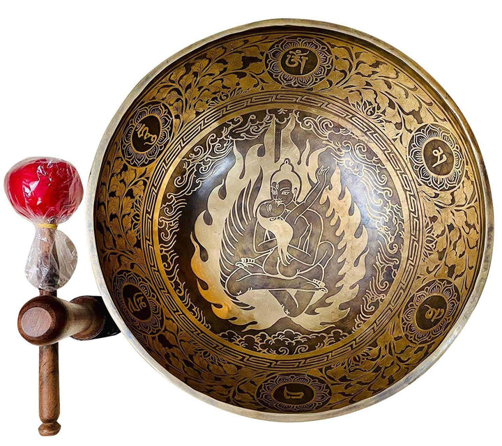 Singing Bowl Nepal 30,5 cm D Note Master Healing Mantra geschnitzte Klangschale, Meditationsschale,