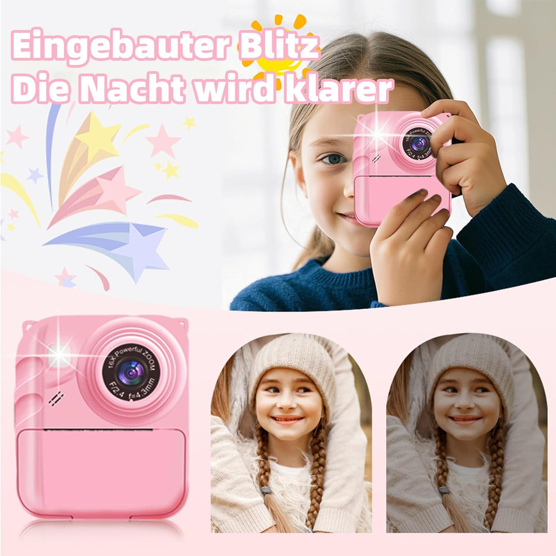 Kinder Sofortbildkamera 1080P, Digitalkamera für Kinder mit Sofortdruck, 32GB Speicherkarte & 3 Druc