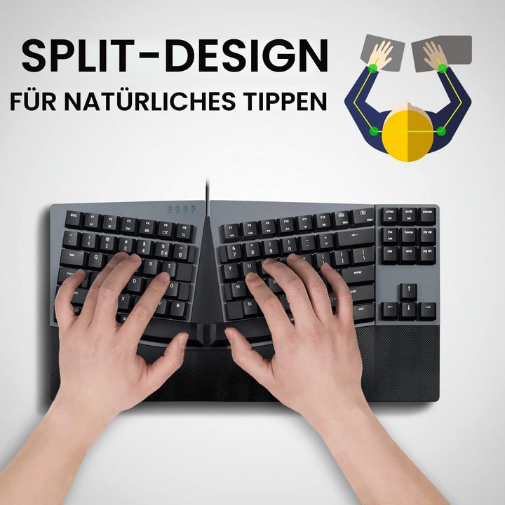 Perixx PERIBOARD335BL Kabelgebundene ergonomische mechanische kompakte Tastatur – Flache Blaue Klick