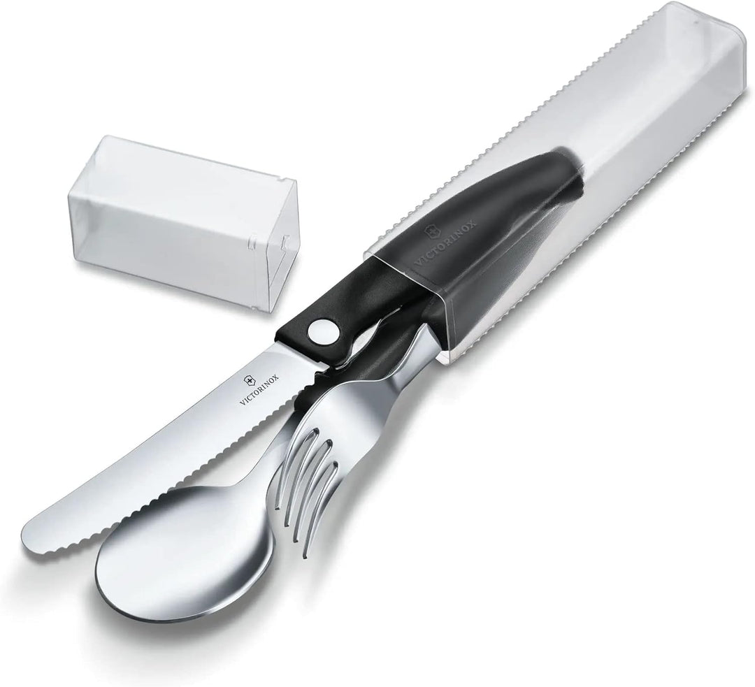 Victorinox, Swiss Classic, Profi Faltbares Tafelbesteck, 3-teilig, Extra Scharfe Klinge, Wellenschli