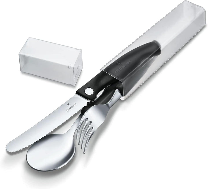 Victorinox, Swiss Classic, Profi Faltbares Tafelbesteck, 3-teilig, Extra Scharfe Klinge, Wellenschli