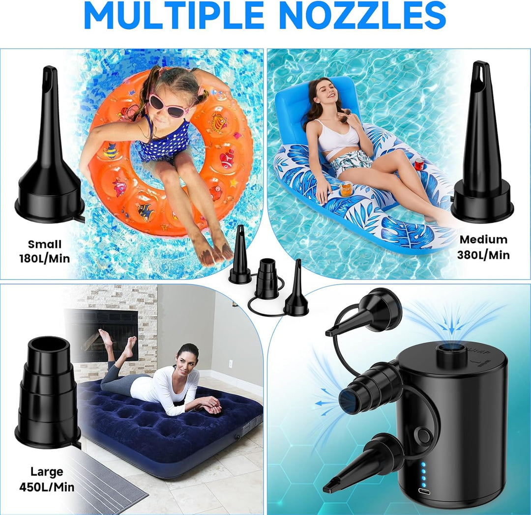 Elektrische Luftpumpe, 4000mAh Akku Elektrische Pumpe mit 4 Düsen für Luftmatratze, Matratze, Pool,
