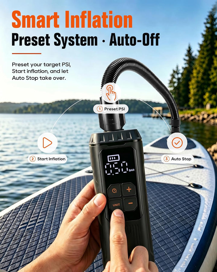 Mini Paddle Board Pumpe, Tragbare SUP Luftpumpe mit Akku, Leichte Elektrische Inflator 12PSI Automat